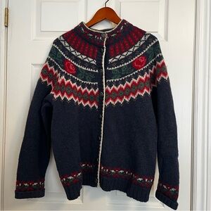 Vintage Woolrich Nordic Wool Mohair Fair Isle Rose Button Cardigan Size XL